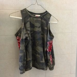 Camo cold-shoulder top